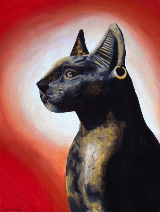 De Egyptische kat (handgeschilderd)