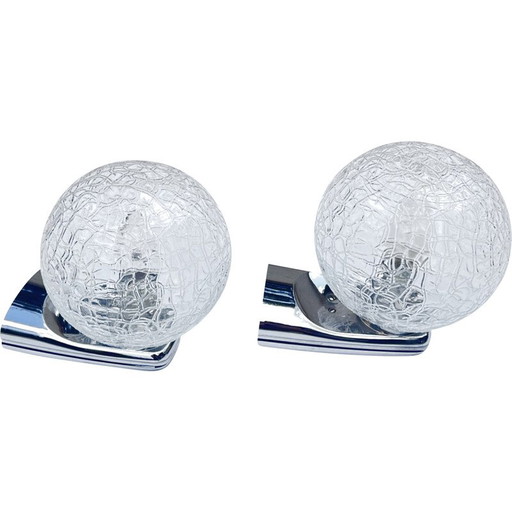 Par de lámparas de pared vintage de plástico cromado y cristal para DusselPlastic, Alemania, 1980