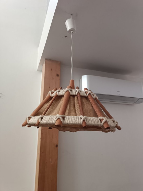 Image 1 of Hanging lamp, wood and rope, East Germany, 1990s