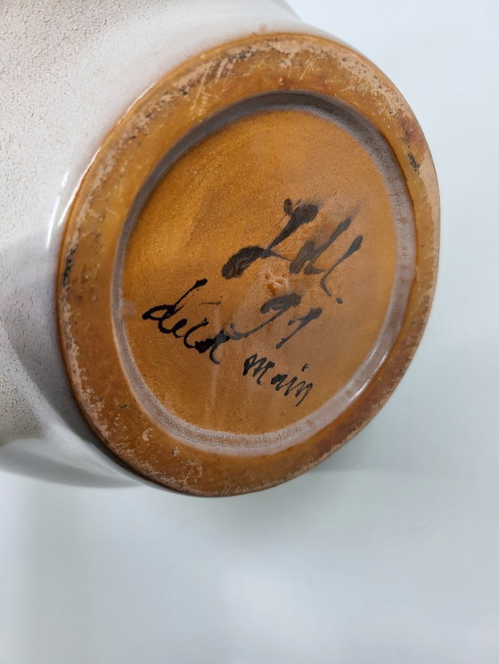 Image 1 of Jean de Lespinasse vaas/werper, met de hand versierd keramiek, Frankrijk, vintage