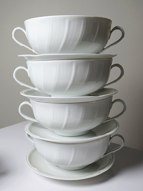 Image 1 of 5 two-handled cups/bowls, Limoges porcelain Bernardaud "Palm"