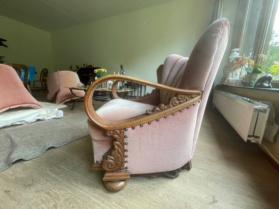 Image 1 of Set van 4 Art Deco fauteuils (ca. 1920-1950) | Opnieuw bekleed met roze fluweel