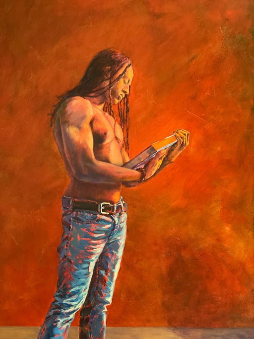 Peinture à l'huile sur panneau "Le livre"