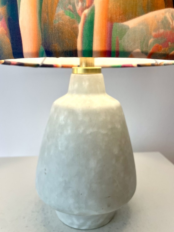 Stylish Mid Century Table Lamp from original 70s Vase, West German Pottery, Brass, Ceramic, Multi Color (photo 3 of 14)