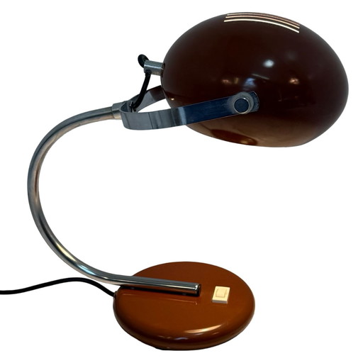 Herda - Lampe de table de l'ère spatiale - Base et abat-jour bruns, montant chromé (modèle rare)