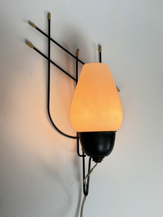 Image 1 of Early Electric Minimalist Wall Lamp with Frosted Glass Shade – Netherlands, c. 1930s–1940s