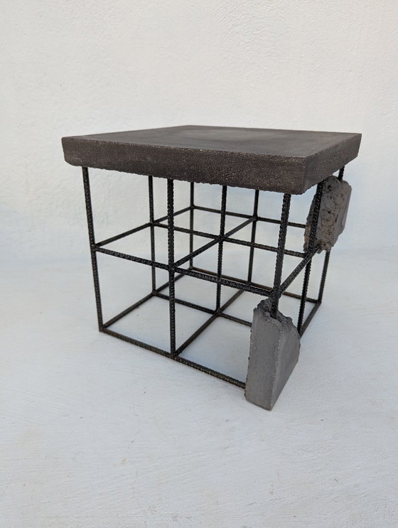 Image 1 of Brutalist Concrete & Steel Sculptural Table – Wallavibe Design