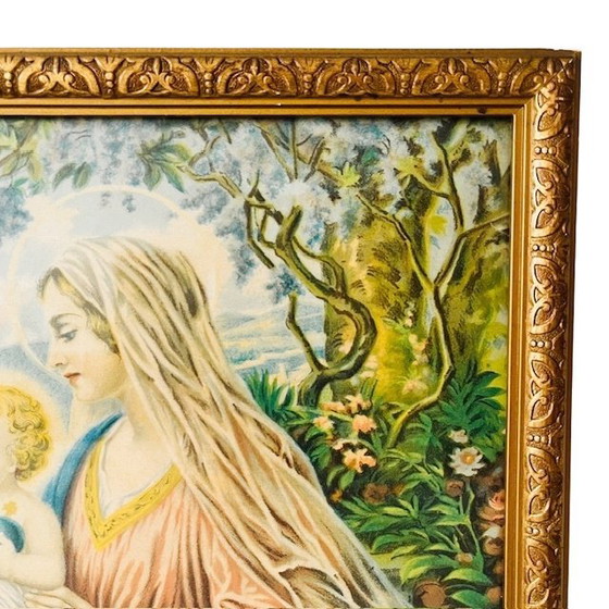 Image 1 of Vintage Religieus schilderij lithografie Heilige Familie 1940’s