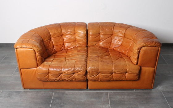 Image 1 of Lounge Set In Cognac Leather With Coffee Table By De Sede