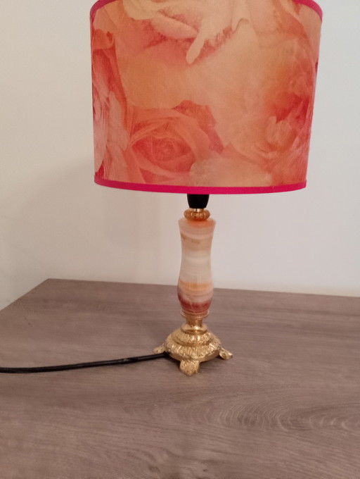 Vintage lamp van brons, onyx en glasvezel, volledig gerestaureerd.