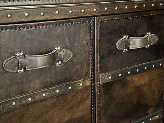 RH Leather Mayfair Steamer Trunk Bar Cart - Saddle Black, Restoration Hardware, Chest of drawers, Metal (photo 6 of 14)