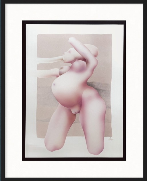 Yvon Adam rare erotic painting circa 1985 - framed