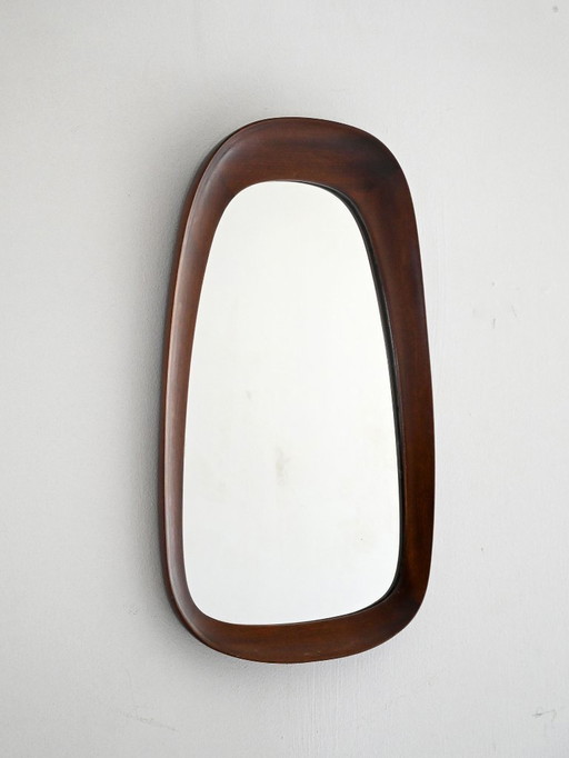 Scandinavian vintage mirror with curved mahogany frame