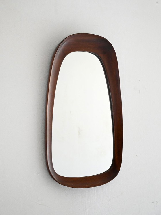 Image 1 of Scandinavian vintage mirror with curved mahogany frame