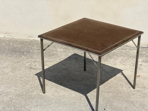 Christian Dior folding games table in steel and velvet 1970