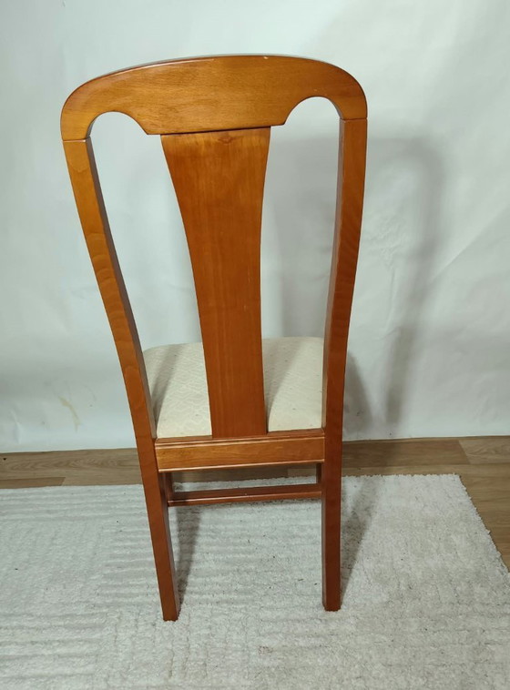 Set of 4 vintage chairs in stained wood and ecru fabric, Dining chairs, Textile, Brown (photo 5 of 6)