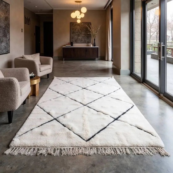 Tappeto Beni Ourain bianco in lana 2.5X1.5m con motivo berbero a diamante intessuto a mano. – Tappeti, Wool (photo 4 of 13)