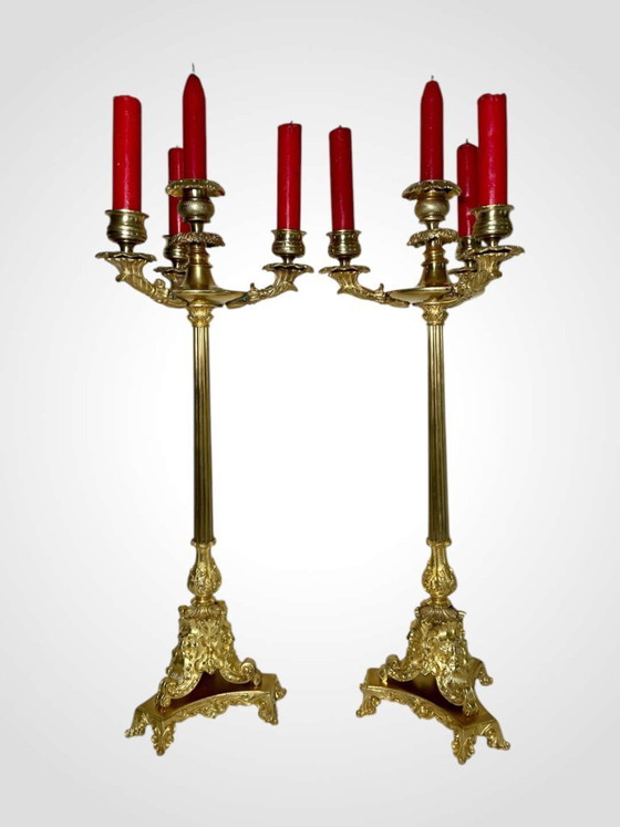 Paar Empire-Kandelaber aus vergoldeter Bronze – Antikes französisches Set aus vierflammigen Kerzenleuchtern (photo 10 of 10)
