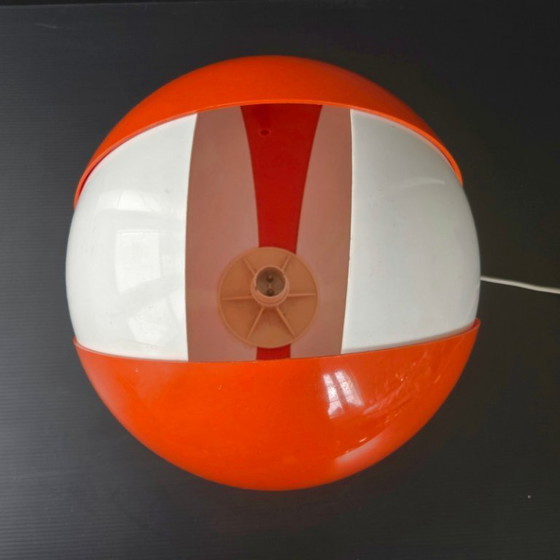 Image 1 of PAIRE DE LAMPES VINTAGE 1960 SPACE AGE PLASTIQUE ORANGE & BLANC 60S ANNEES 60