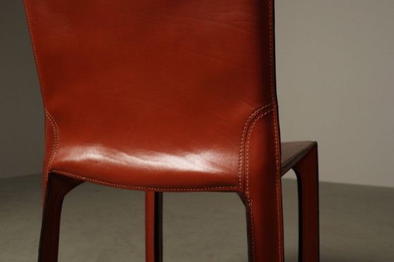 Image 1 of Set of Four CAB 412 Chairs by Mario Bellini, Red Saddle Leather, Italy