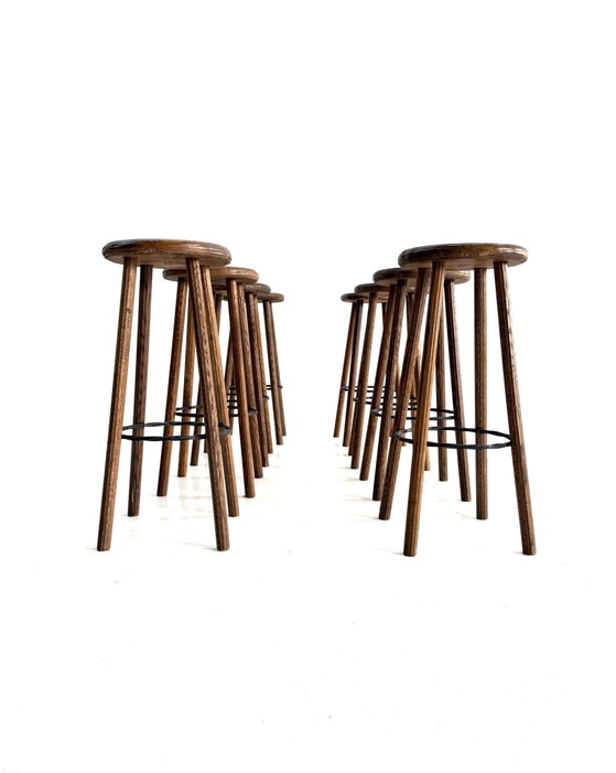 8x Brutalist Bar Stool ‘80s – Barstools, Cast Iron, Wood (photo 3 of 14)