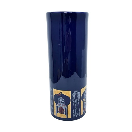 Vintage KEUCK Ceramic Vase – Turkish Mocha, Cobalt, and Gold – Germany, 1970s