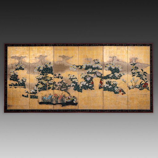 Antique Japanese 6-Panel Folding Screen Rinpa School-style