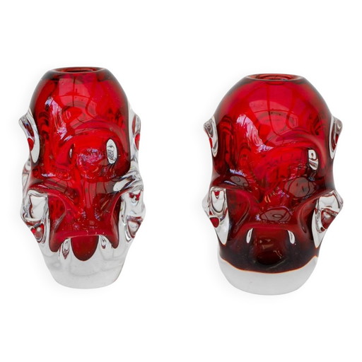 Red crystal vases by Augustsson for Åseda, set of 2