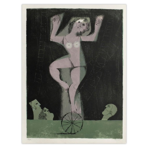 Samy BRISS Les saltimbanques - la roue Signed lithograph 1977