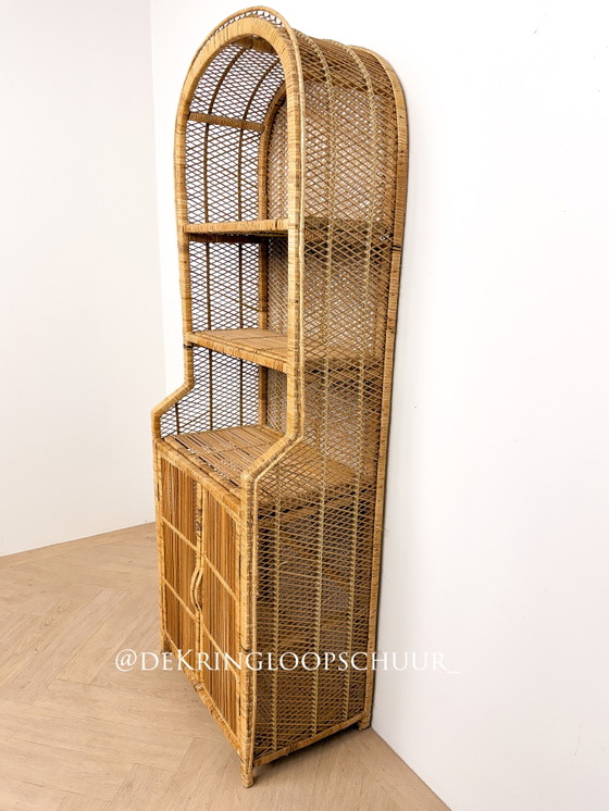 Image 1 of Vintage rattan wicker arched cabinet with doors
