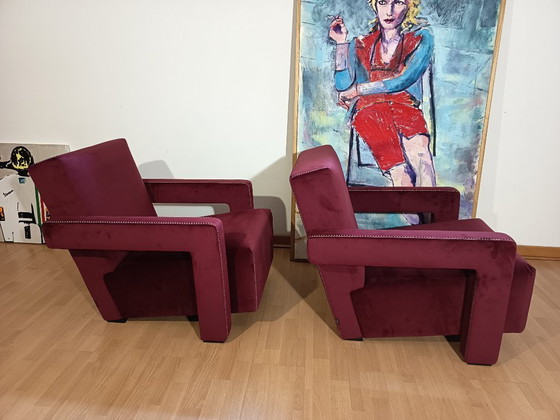 Image 1 of CASSINA 2X Poltrone 637 UTRECHT  (NUOVE MAI USATE) in Velluto 13L Ortigia/Plum con Cuciture in filo Naturale a punta Cavallo
