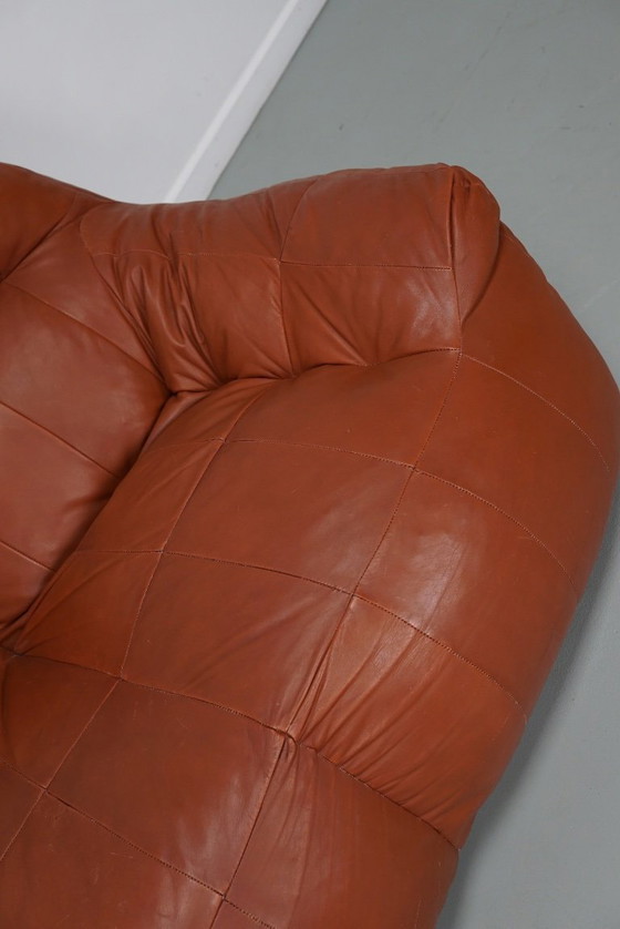 Image 1 of Divano/pouf a 2 posti in pelle patchwork vintage, nello stile di De Sede