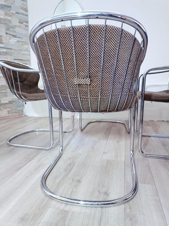 Cantileverstoelen van Gastone Rinaldi voor Rima, jaren 70. – Eetkamerstoelen, Metal (photo 9 of 14)