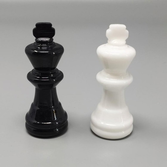 Image 1 of 1970s Gorgeous Black and White Chess Set in Volterra Alabaster Handmade Made in Italy