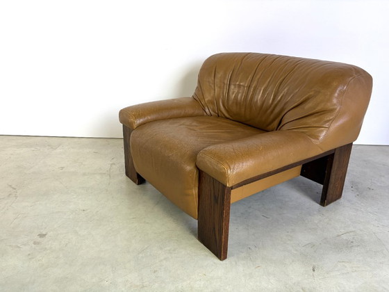 Brutalistischer Ledersessel, 1960er Jahre – Holz (photo 2 of 11)