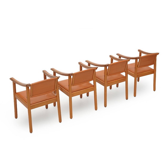 Image 1 of 4 Stühle aus Holz und Leder, 70er Jahre