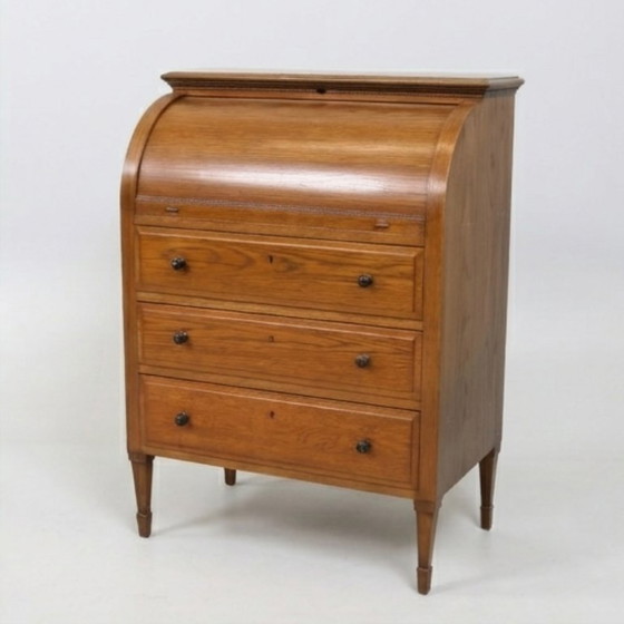 Image 1 of Vintage eikenhouten secretair met rolluik - 80 cm, jaren 1950