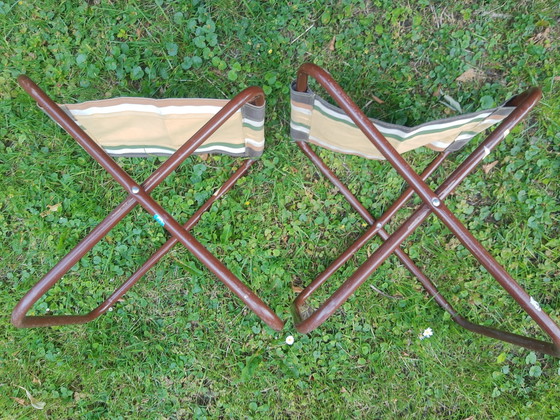 Image 1 of Set 70's Italiaanse buisframe campingkrukjes Grand Soleil, bruin