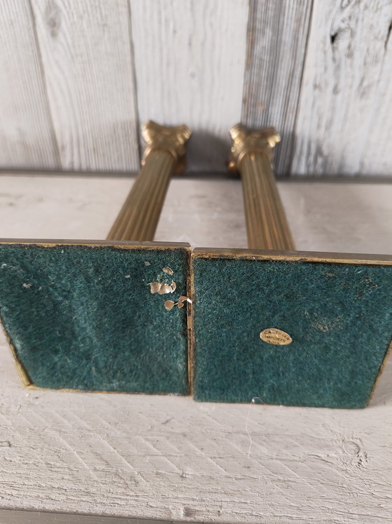 Image 1 of Chandeliers anciens en laiton de style néoclassique en forme de colonnes corinthiennes