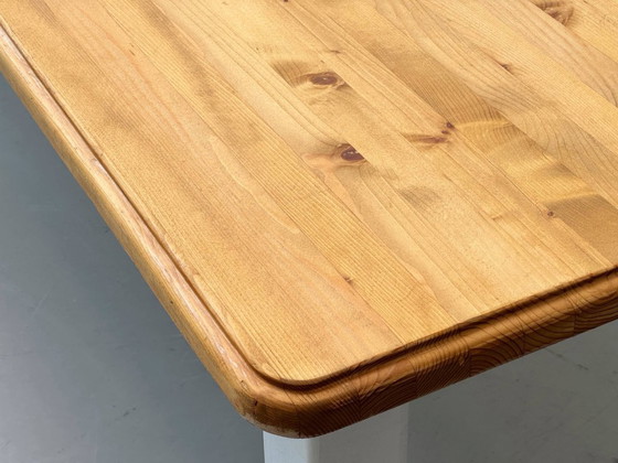 Image 1 of Large country-style dining table, solid wood, white painted, 1980s