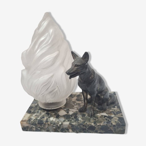 Lámpara de mármol Art Déco con forma de perro