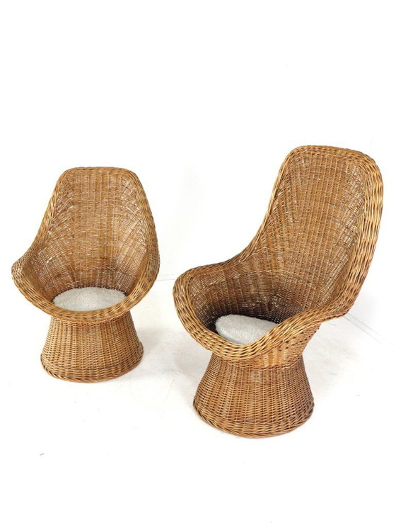 Image 1 of Set van 2 vintage rattan rotan stoelen fauteuils met kussentje