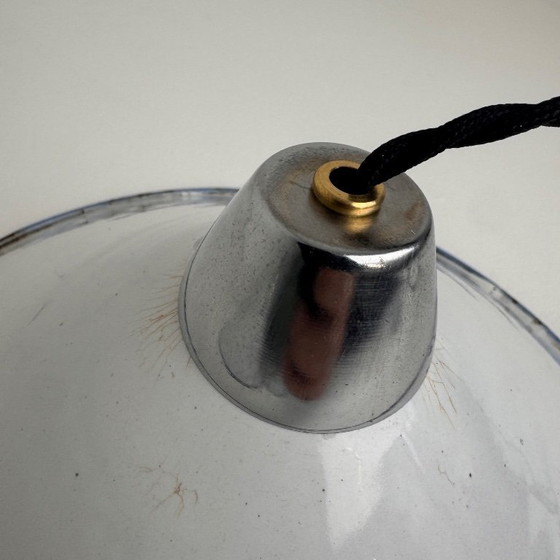 Image 1 of PAIR OF INDUSTRIAL CONICAL ENAMELED PENDANTS