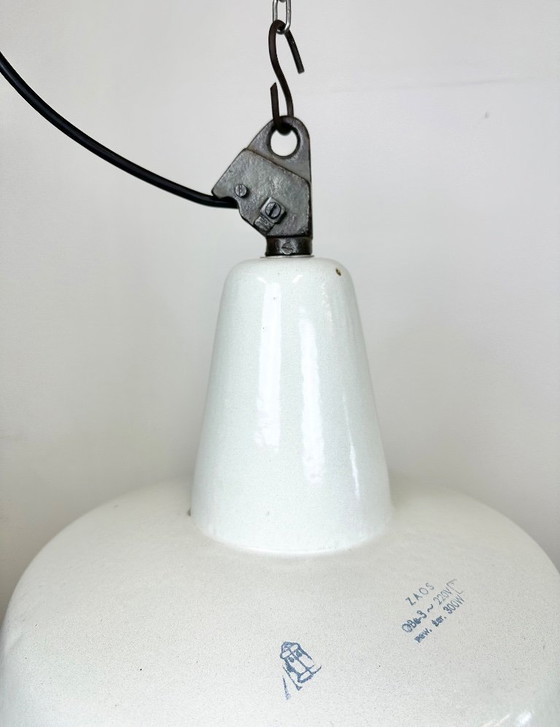 Image 1 of Large Industrial White Enamel Factory Pendant Lamp from Zaos, 1960s