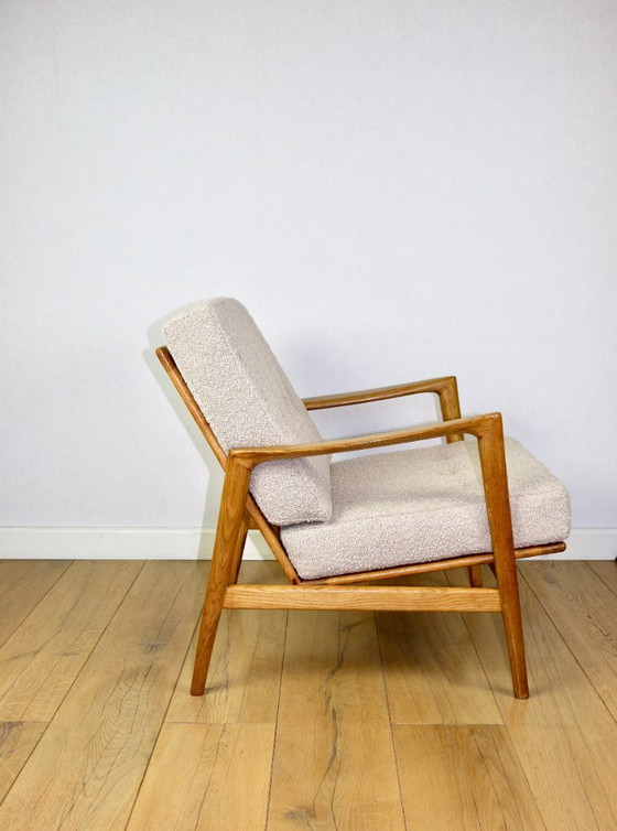 Image 1 of PRL armchair "Stefan" wooden oak vintage beige boucle