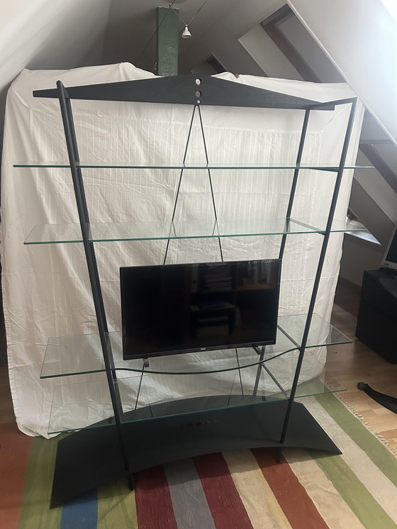 Image 1 of Vintage Minimalist Mobimetal Glass & Steel Book/TV Stand