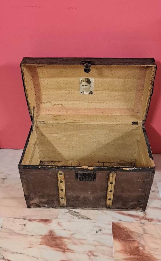19e-eeuwse reiskoffer, Kledingkasten, Hout, Textiel, Bruin (foto 5 van 12)