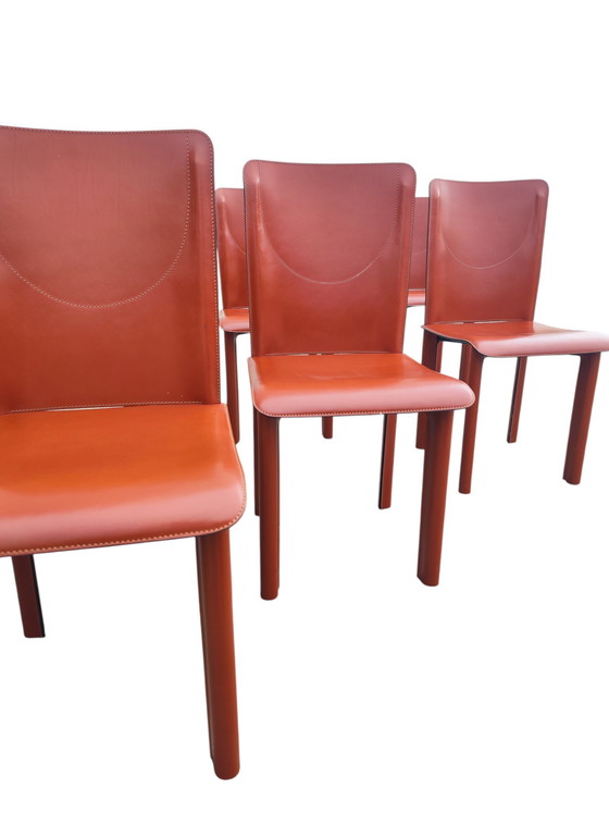 Image 1 of Set of 8 Red leather Italian dining Chairs