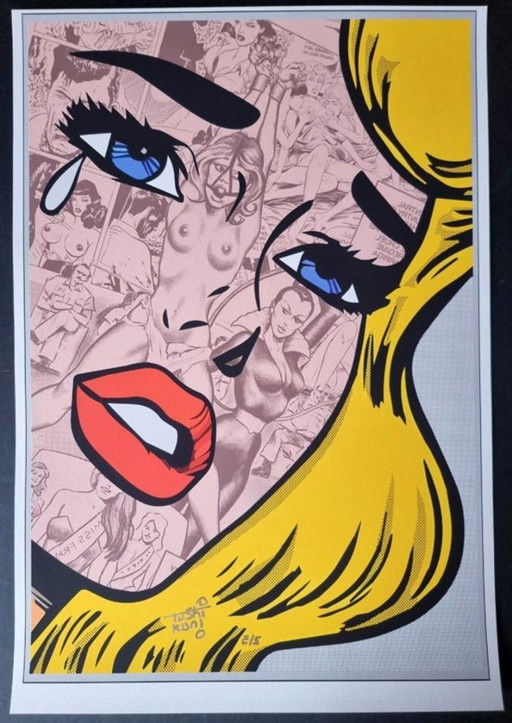 TUSHIKUNI - Pin-up llorando - Litografía enmarcada del artista – lithos zeefdrukken, Paper (photo 2 of 11)