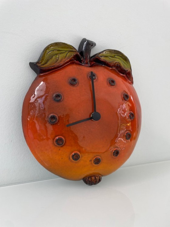 Image 1 of Retro keramische wandklok appel jaren 70